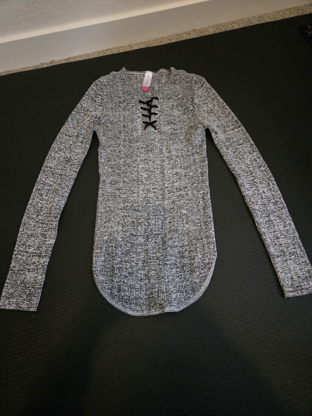 No Boundaries Grey Ribbed Lace-Up Long Sleeve Top